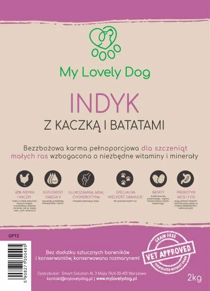 Indyk z kaczką 60% karma dla szczeniąt małe rasy 2 kg - obrazek 3